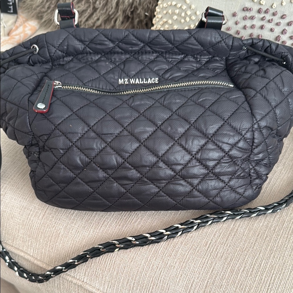 MZ Wallace Black Quilted Crossbody Crosby Bag with Woven Strap Anna bag